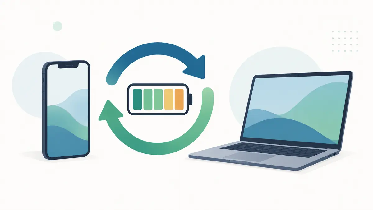 Phone and laptop beside a battery cycle symbol