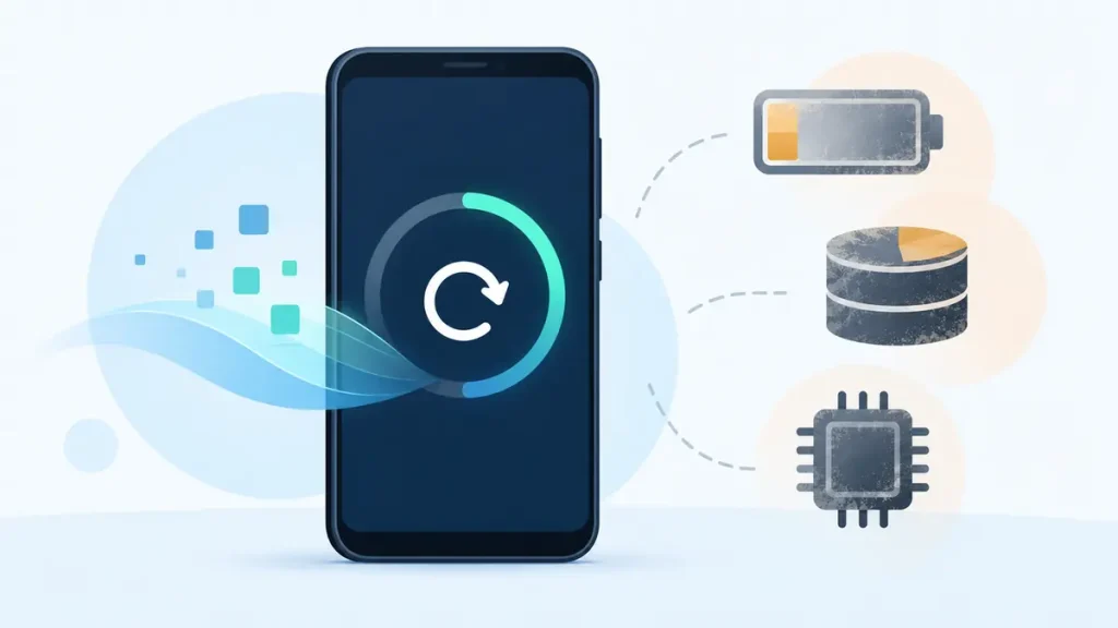 Aging smartphone reset with battery, storage, and processor limits