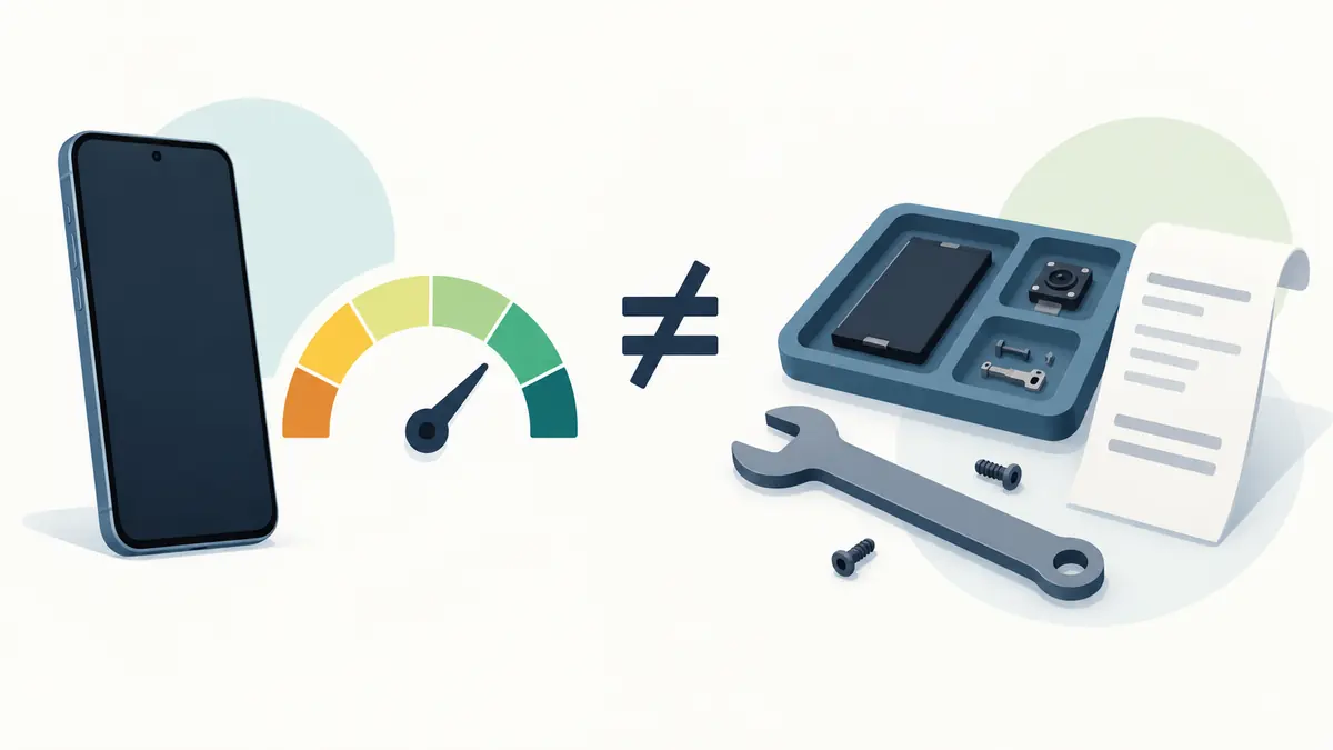 Repairability rating compared with actual parts and repair work