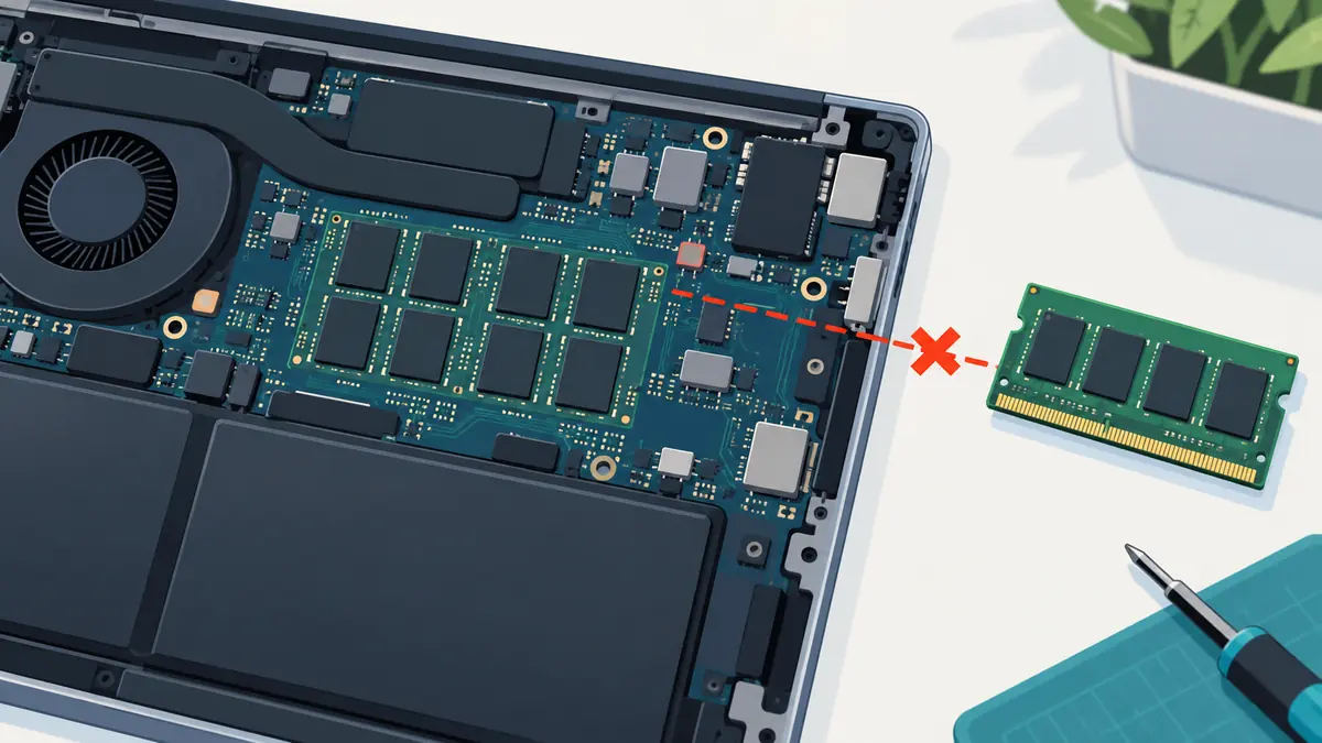 Laptop board with fixed memory and a blocked RAM upgrade